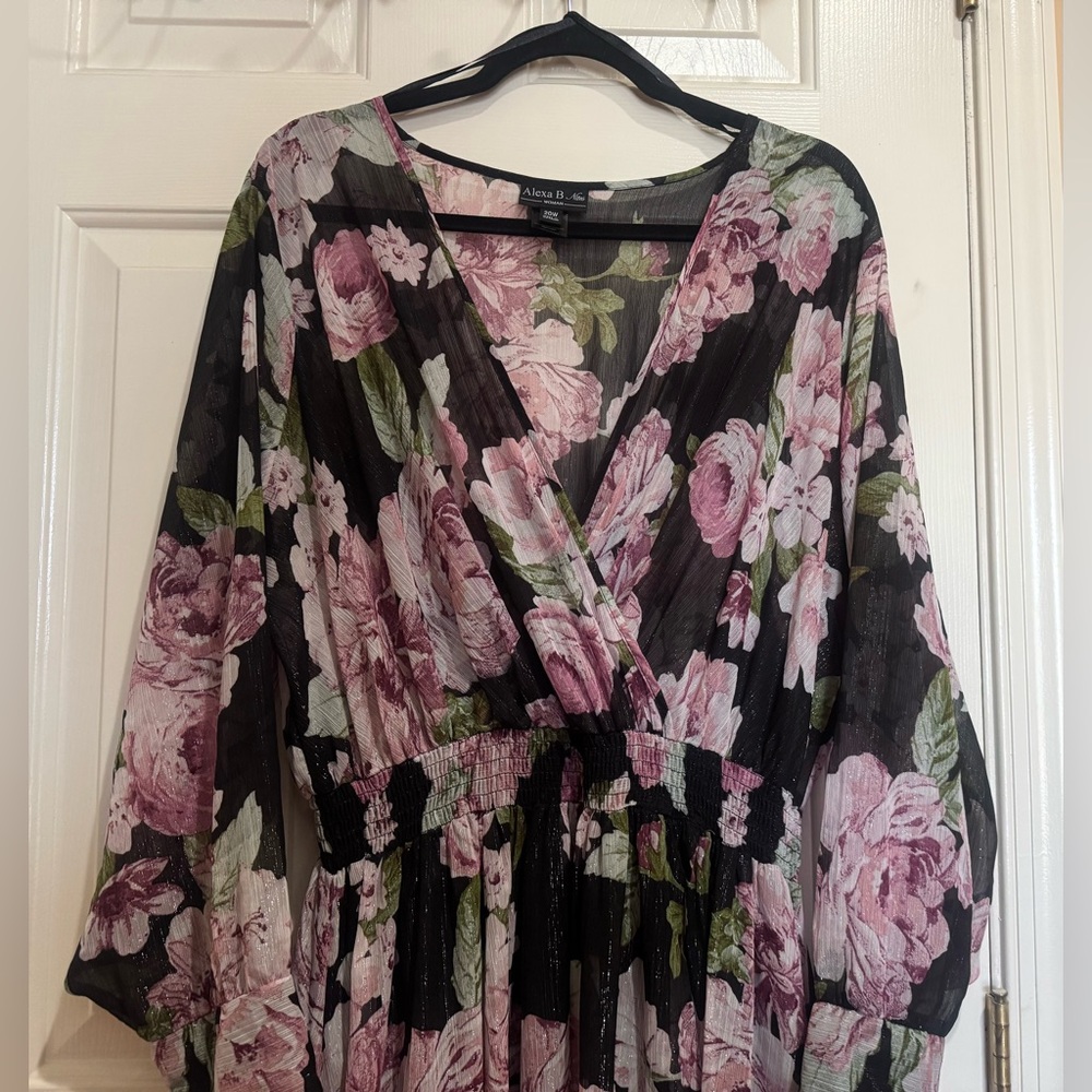 Alexa B Nites Black Elegant Floral Long Sleeve Maxi Dress in size 20W. - Picture 3 of 6